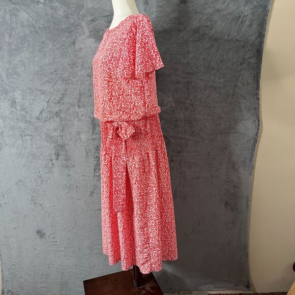 Evans & Blake Midi Dress Womens Size 10 Red White Drop Waist Vintage 90s - Picture 9 of 10